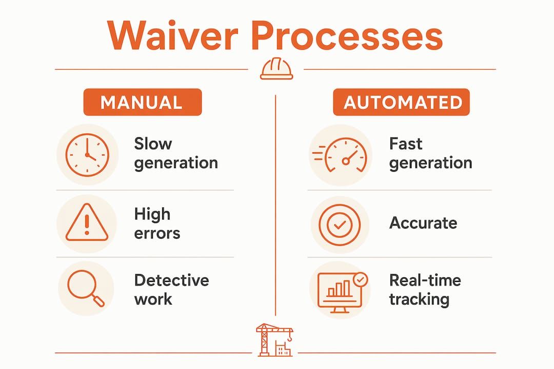 Infographic comparing manual and automated waiver processes
