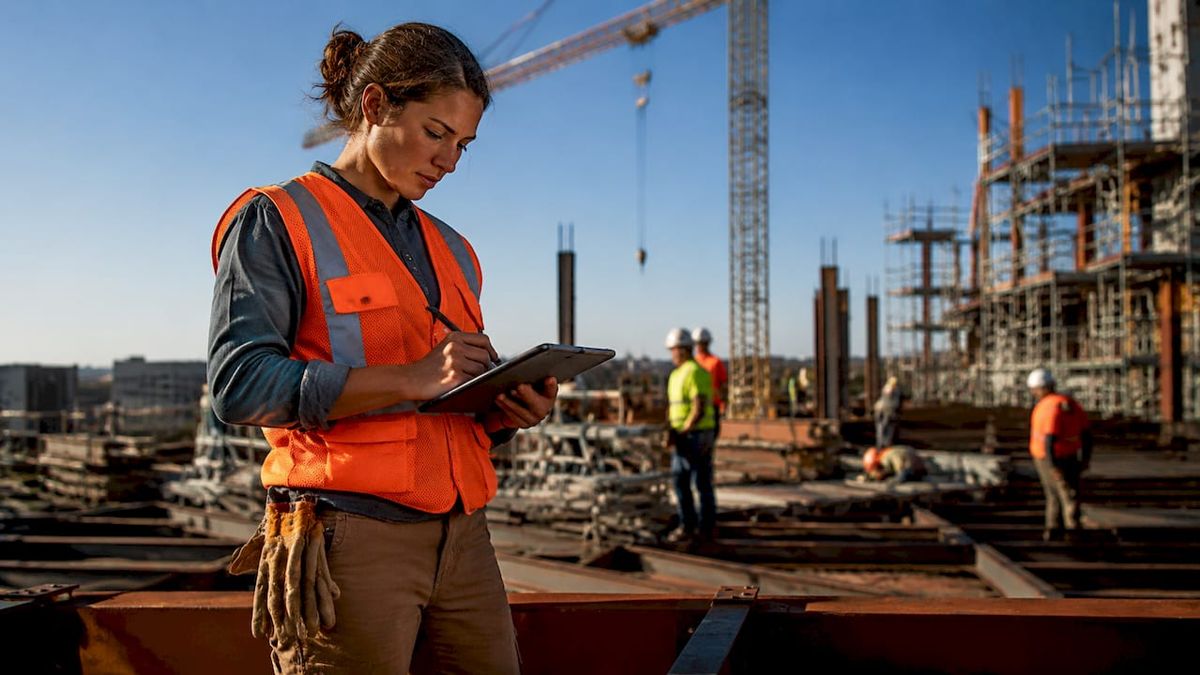 Hands signing lien waiver document at construction site
