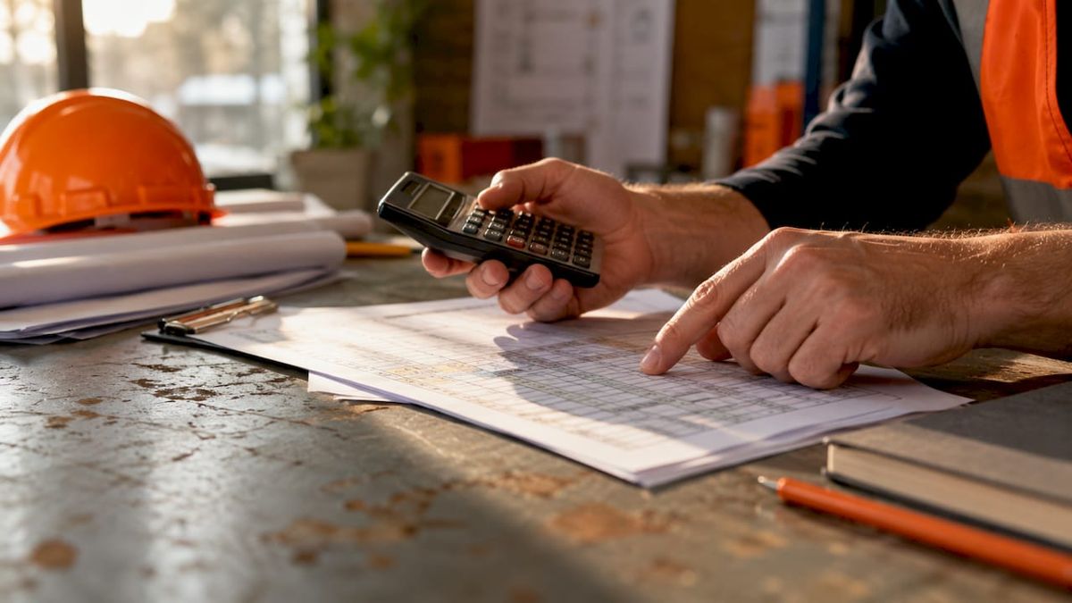 Hands calculating construction loan costs