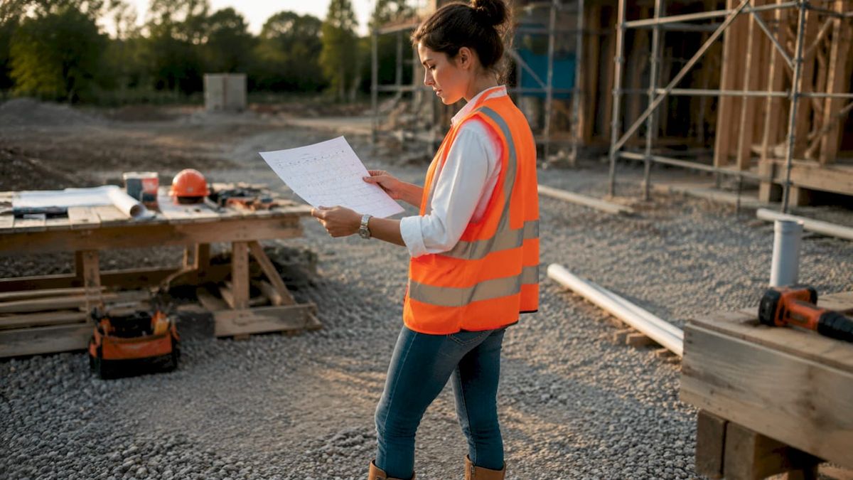 Hands holding construction deadline calendar over desk