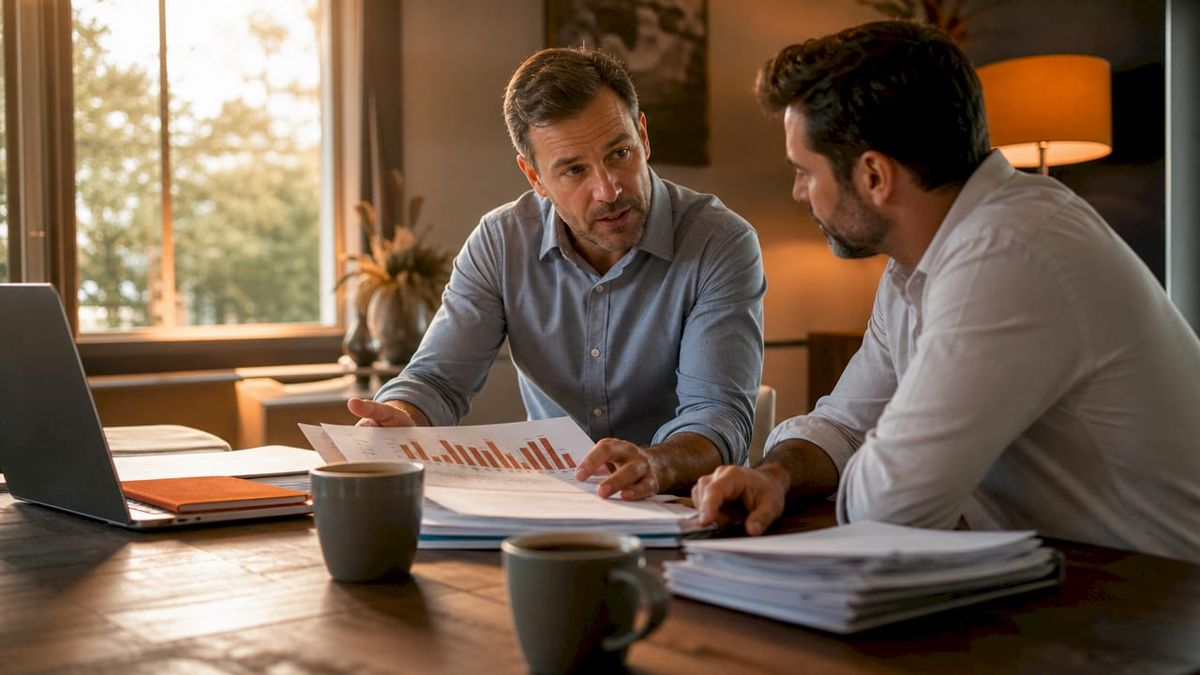 Project managers discussing payment control paperwork