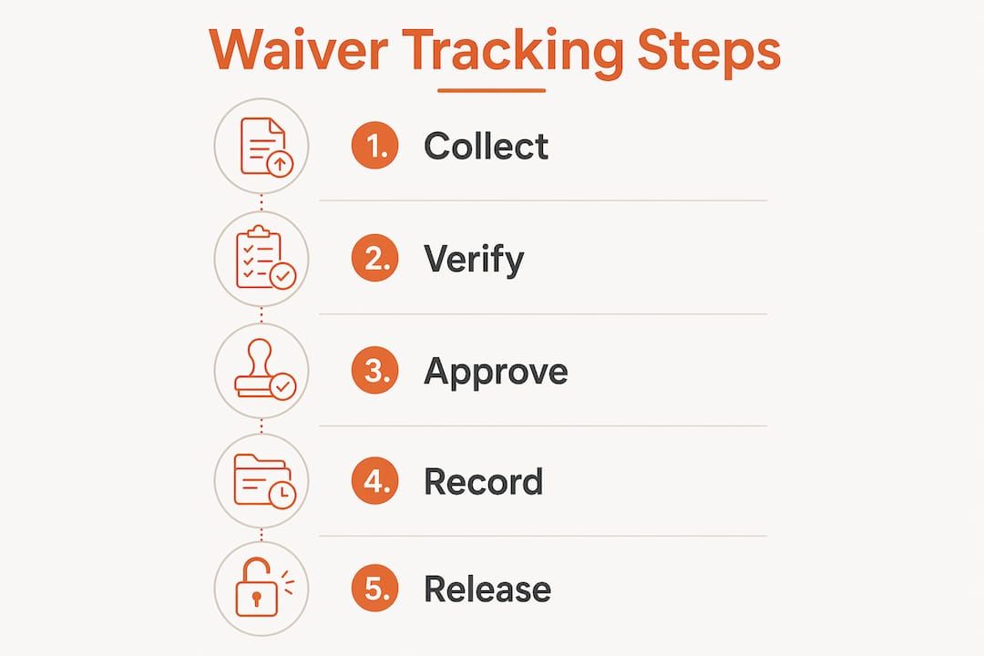 Infographic outlining five steps of waiver tracking process