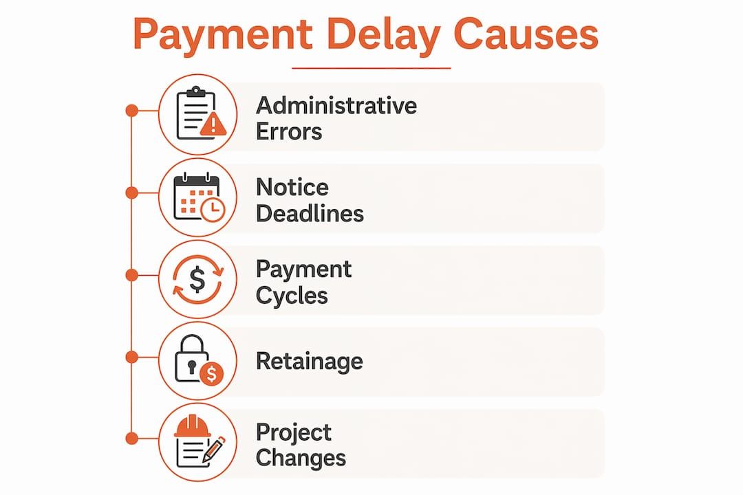 Infographic illustrating main causes of construction payment delays