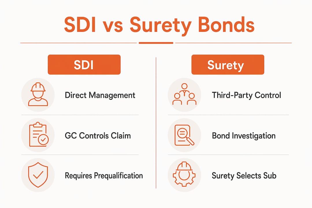 Infographic comparing Subcontractor Default Insurance and surety bonds