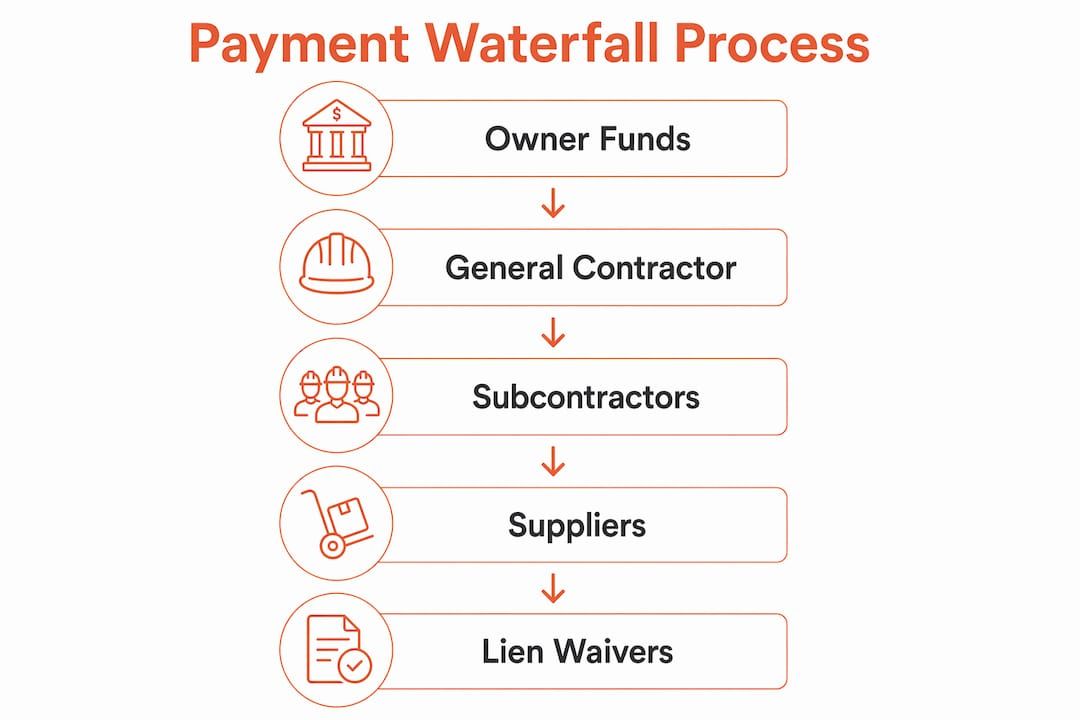 Infographic outlining construction payment waterfall steps