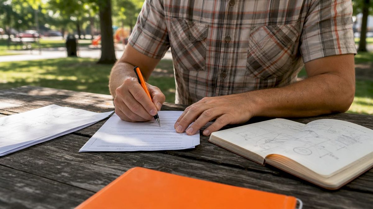 Close-up of client signing waiver form document