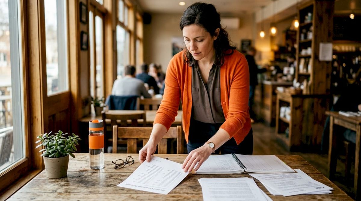 Hands placing construction waiver checklist on desk