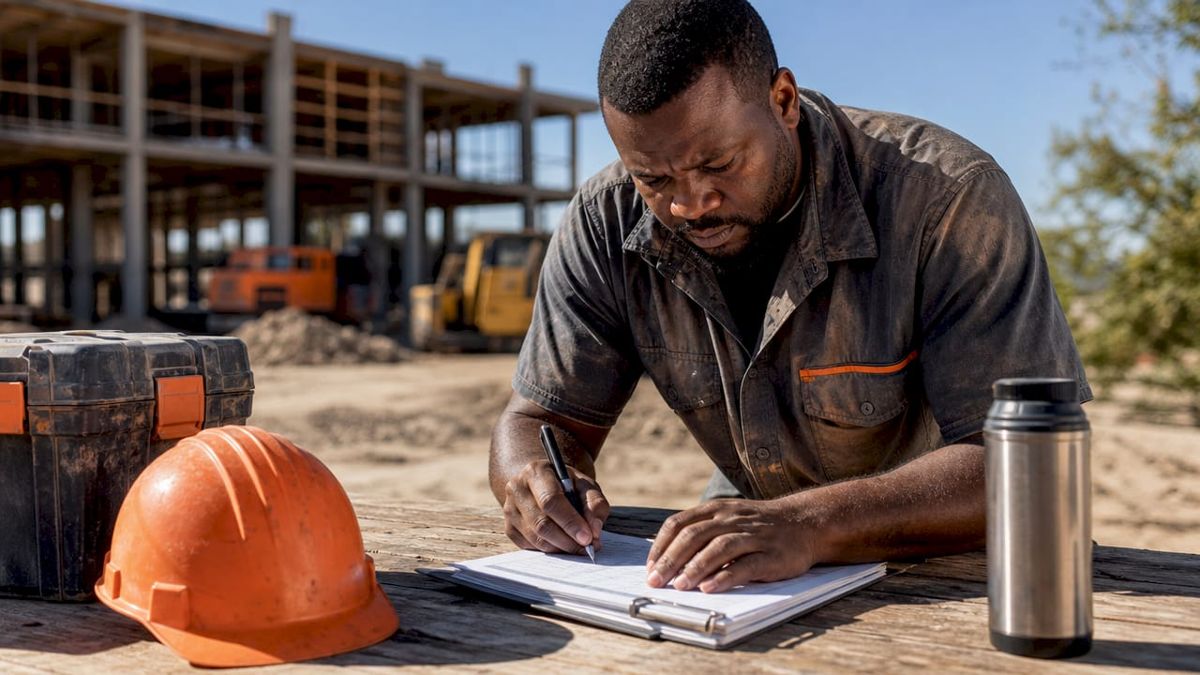 Contractor signing pay application forms on clipboard