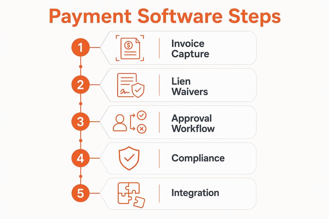Infographic illustrating key construction payment software steps