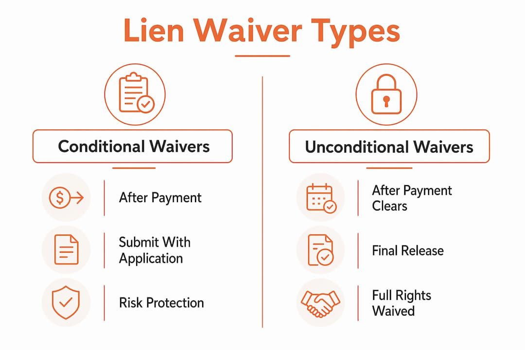 Infographic contrasting conditional and unconditional lien waivers
