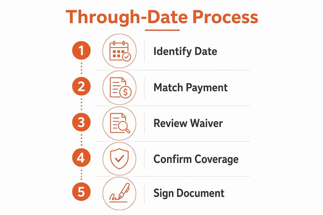 Infographic illustrating five steps of lien waiver through-date process