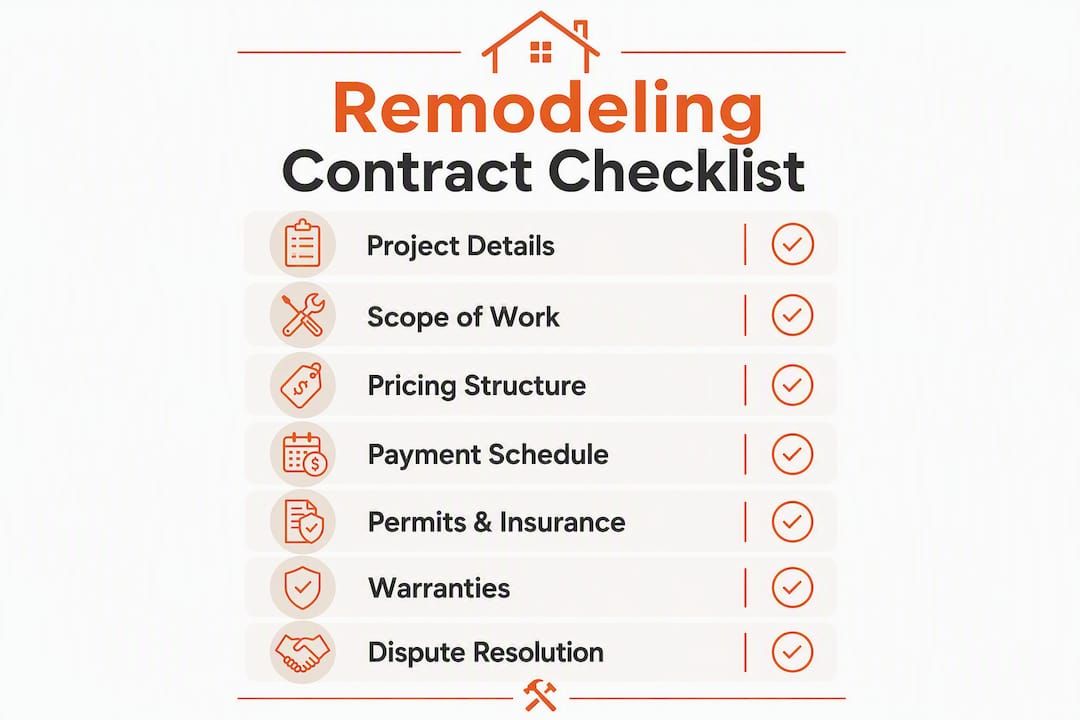 Infographic showing remodeling contract checklist steps