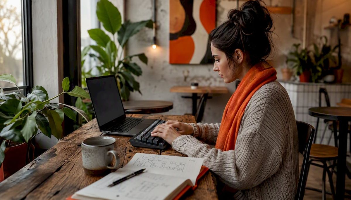 Hands typing on laptop for construction sync code