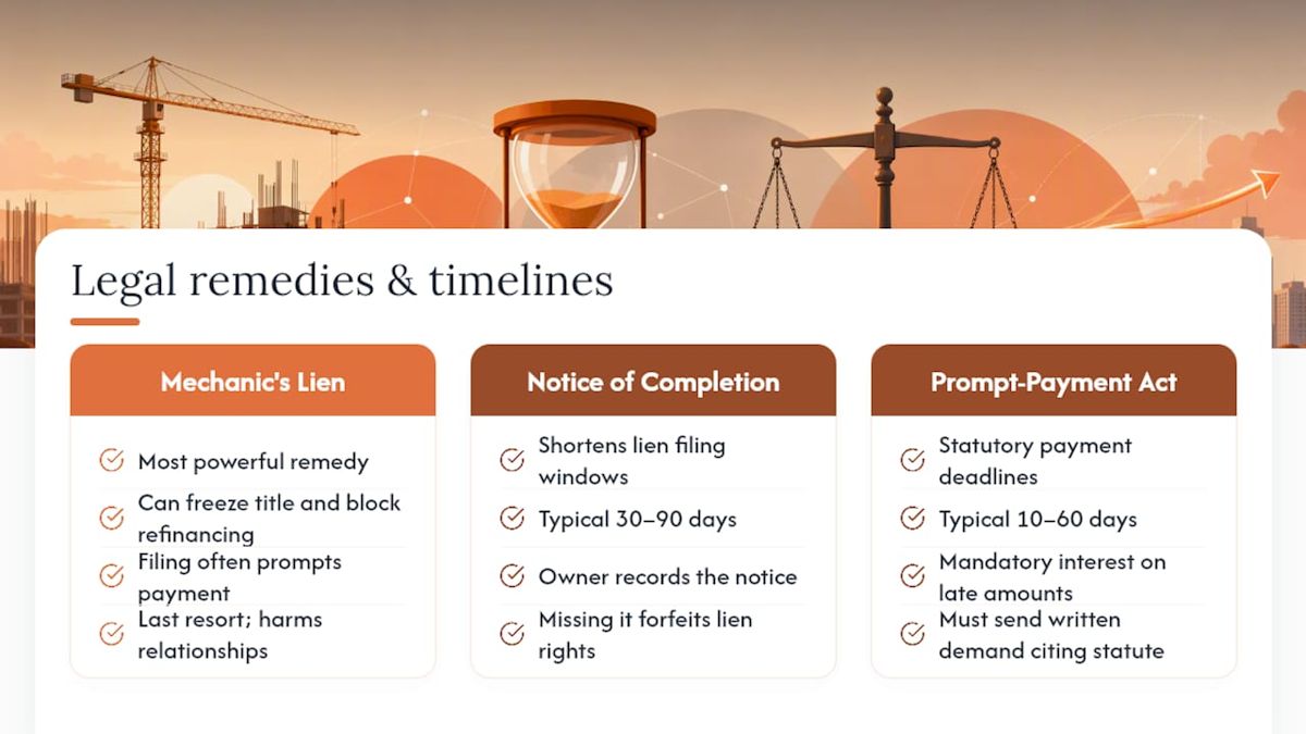 What legal remedies are available when payment is late? — overview diagram