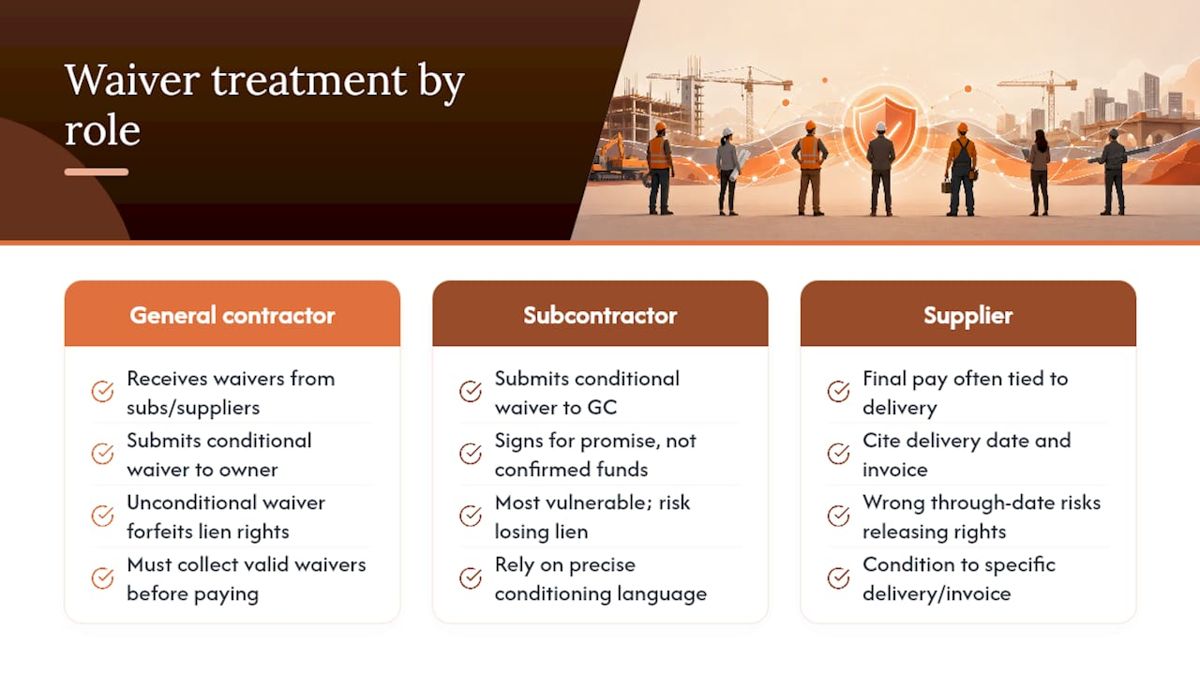 How waiver treatment differs by construction role — overview diagram
