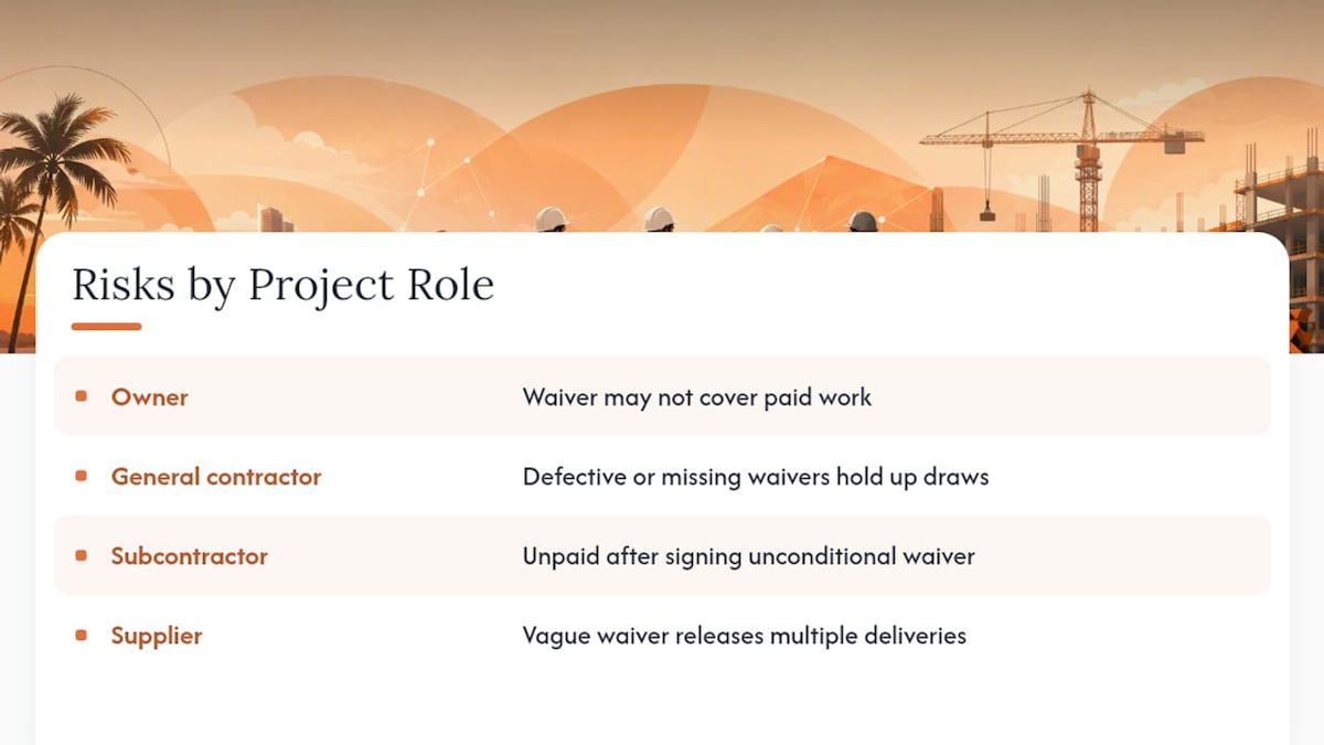 Lien waiver risks by project role